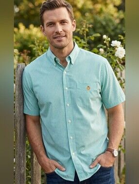 Lauren Ralph Lauren Men’s XL Short Sleeve Button Down Light Green White Check VG